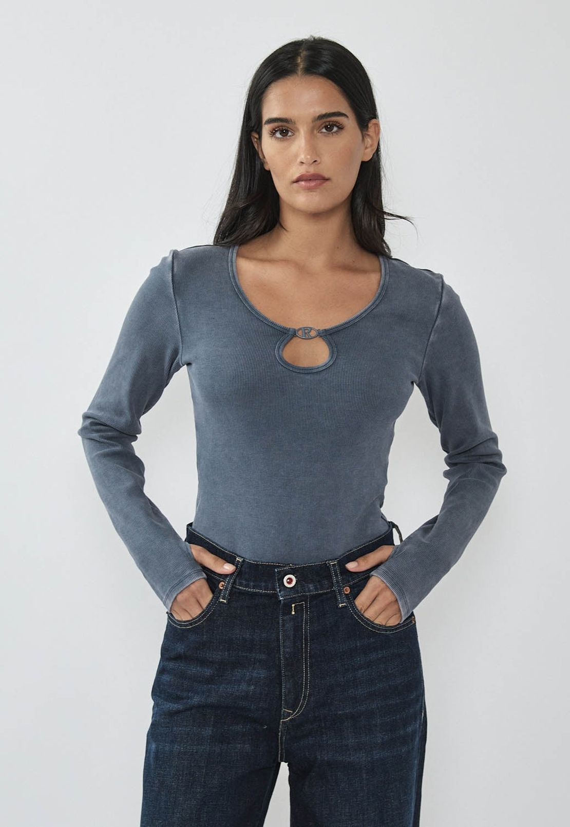 REPLAY - בודיסוט לנשים בצבע אינדיגו עם חיתוך טיפה ומפתח עגול