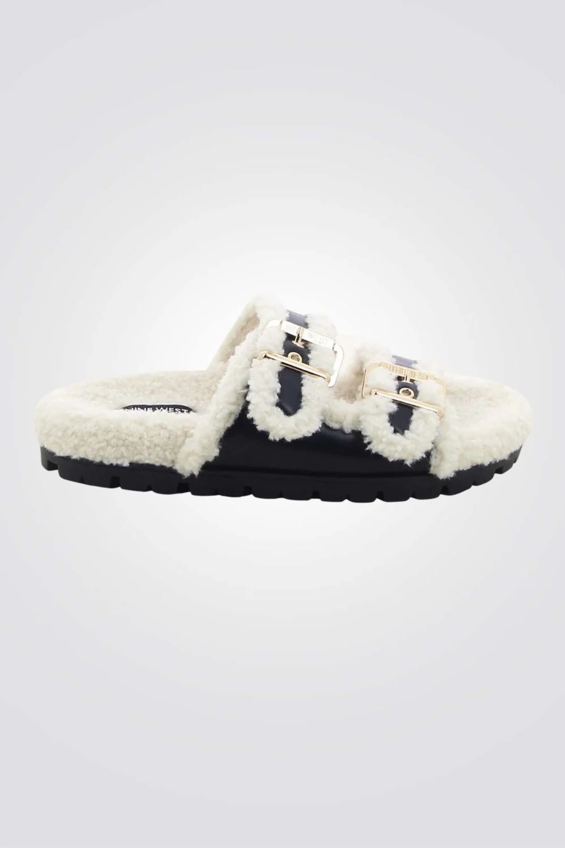 NINE WEST - כפכפי דמוי פרווה לנשים שחור