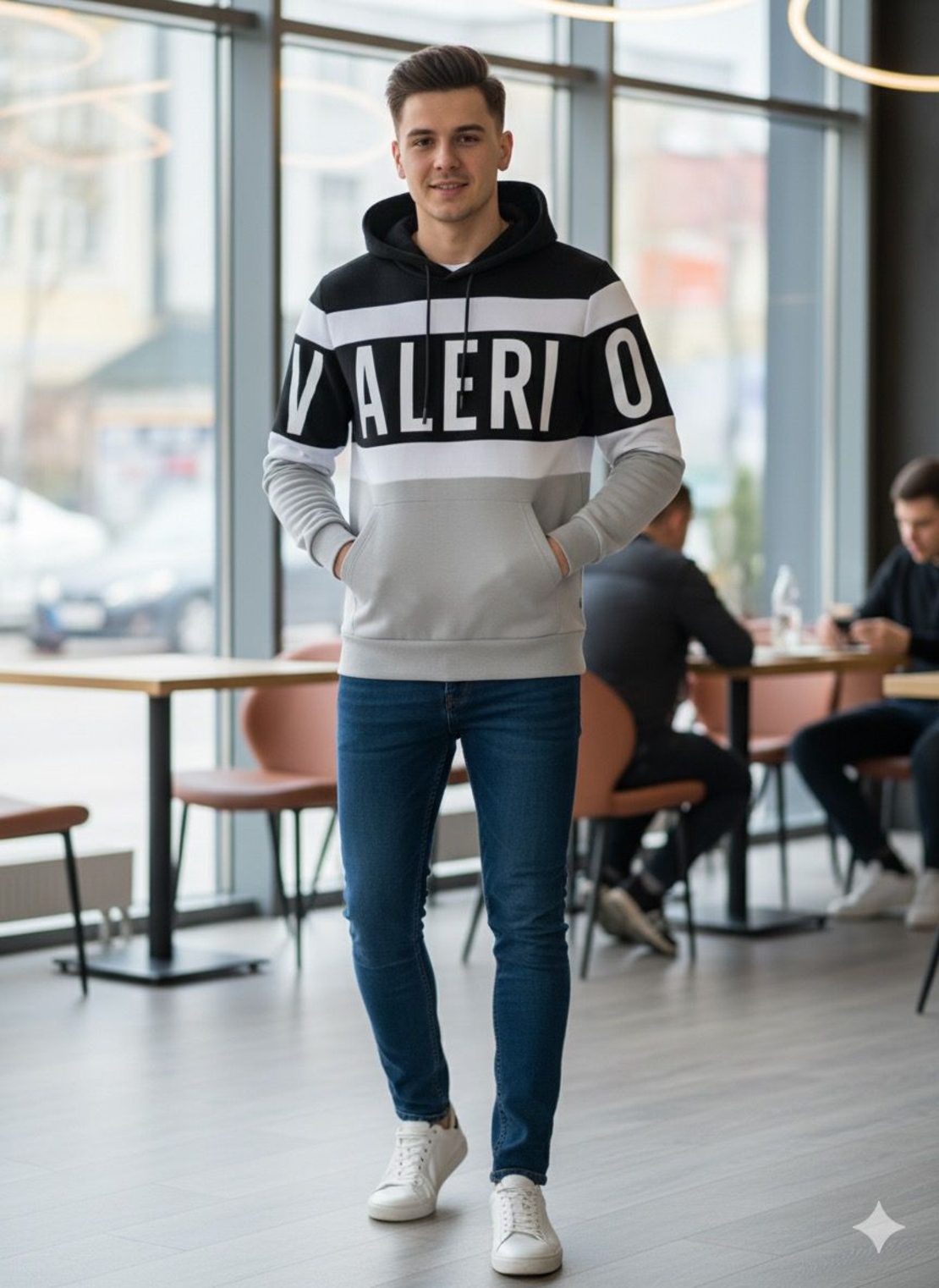 Valerio Italy - קפוצ'ונים לגברים שחור לבן