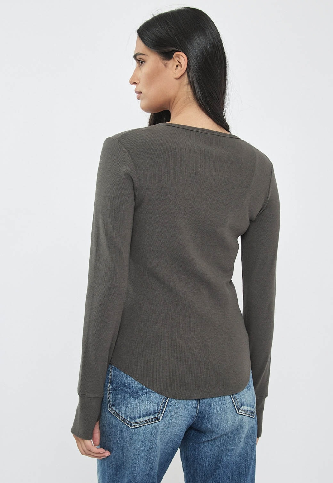 REPLAY - חולצת ריב ארוכה בצבע אפור