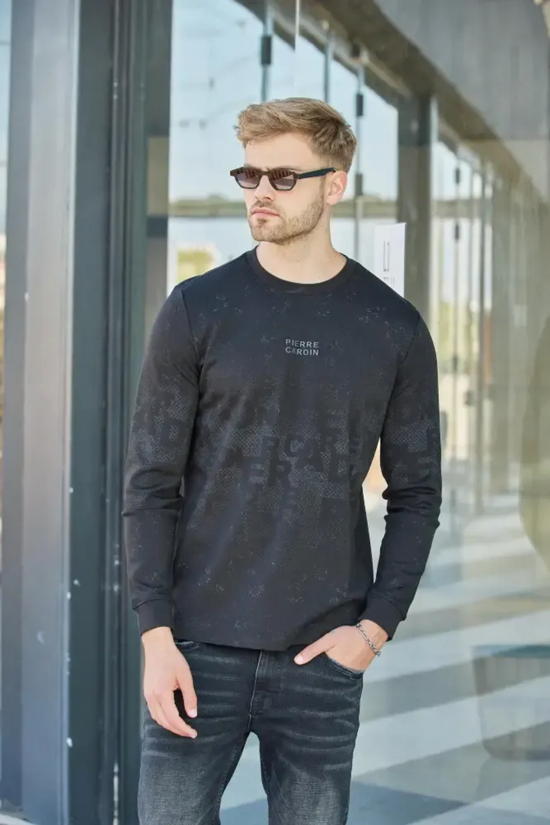 PIERRE CARDIN - חולצת גבר שרוול ארוך בצבע שחור