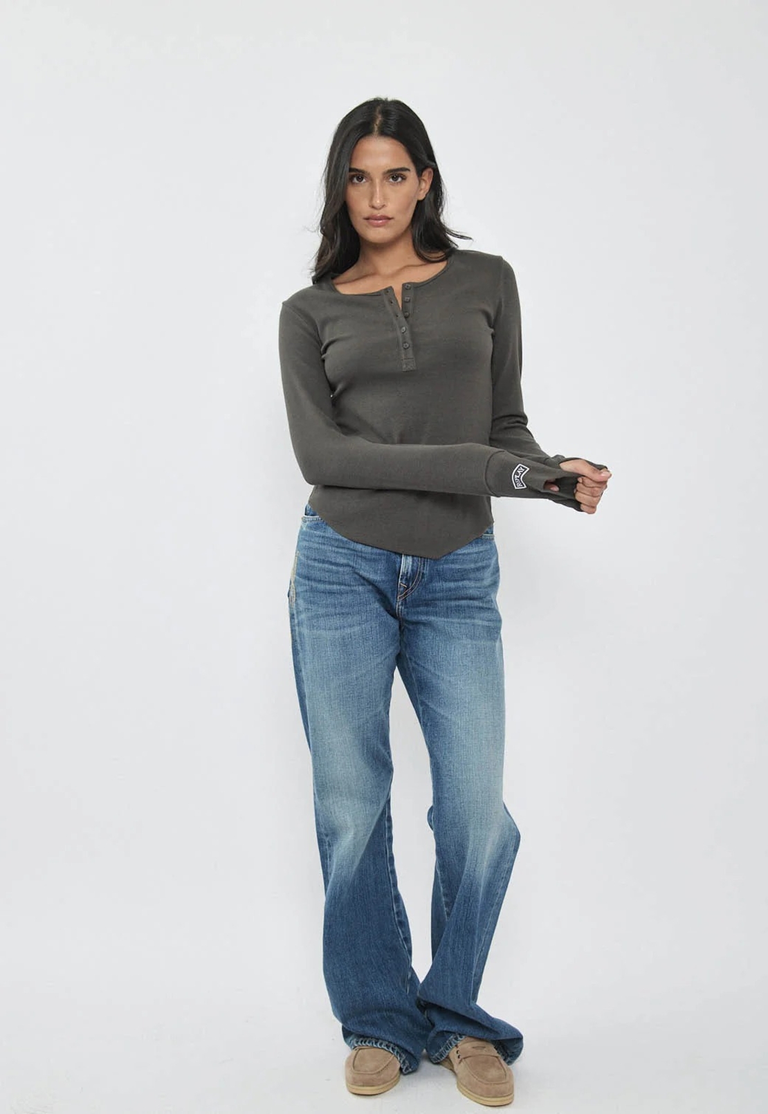 REPLAY - חולצת ריב ארוכה בצבע אפור