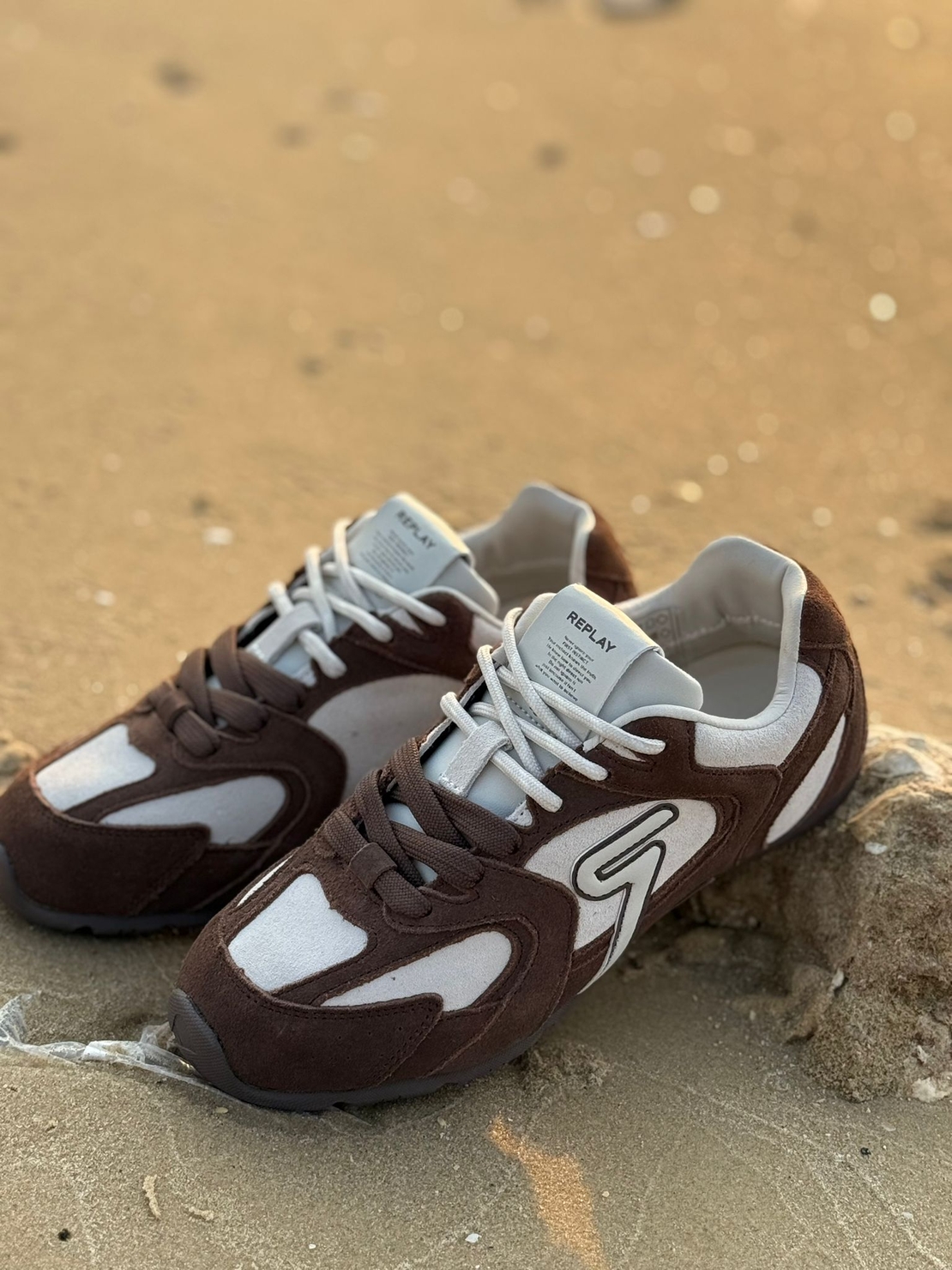 REPLAY - סניקרס DASH ONE בצבע חום ולבן