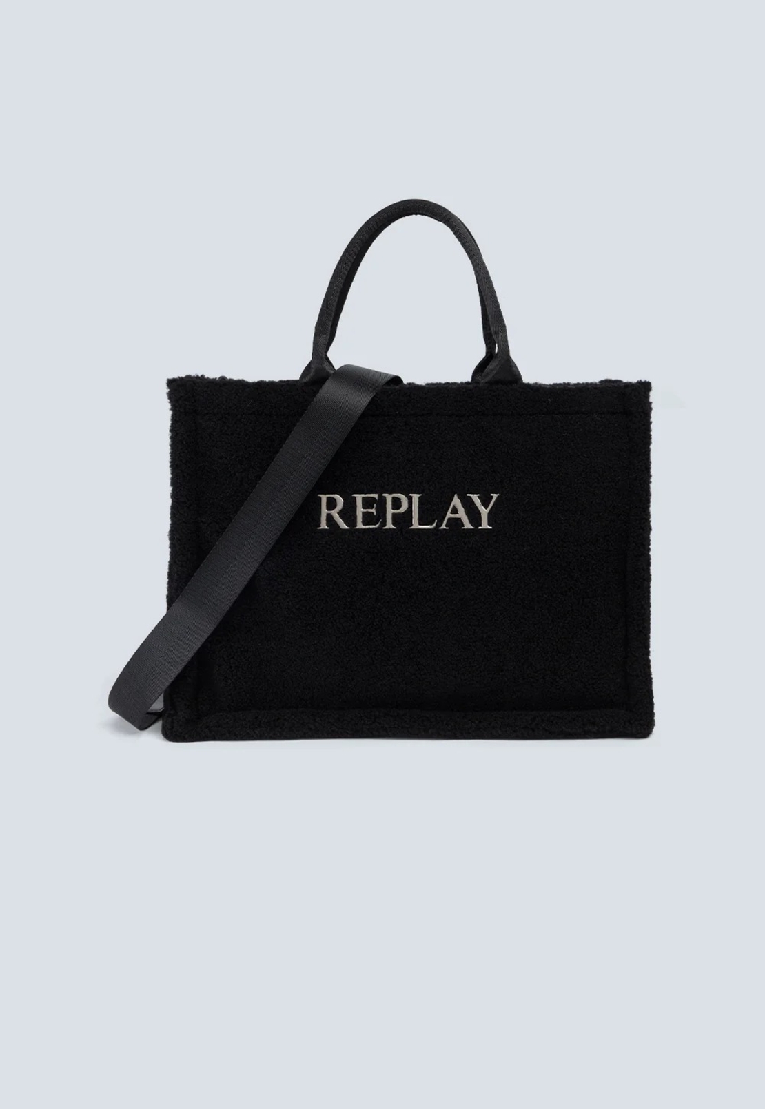 REPLAY - תיק יד לנשים בצבע שחור עם לוגו בהדפס בולט