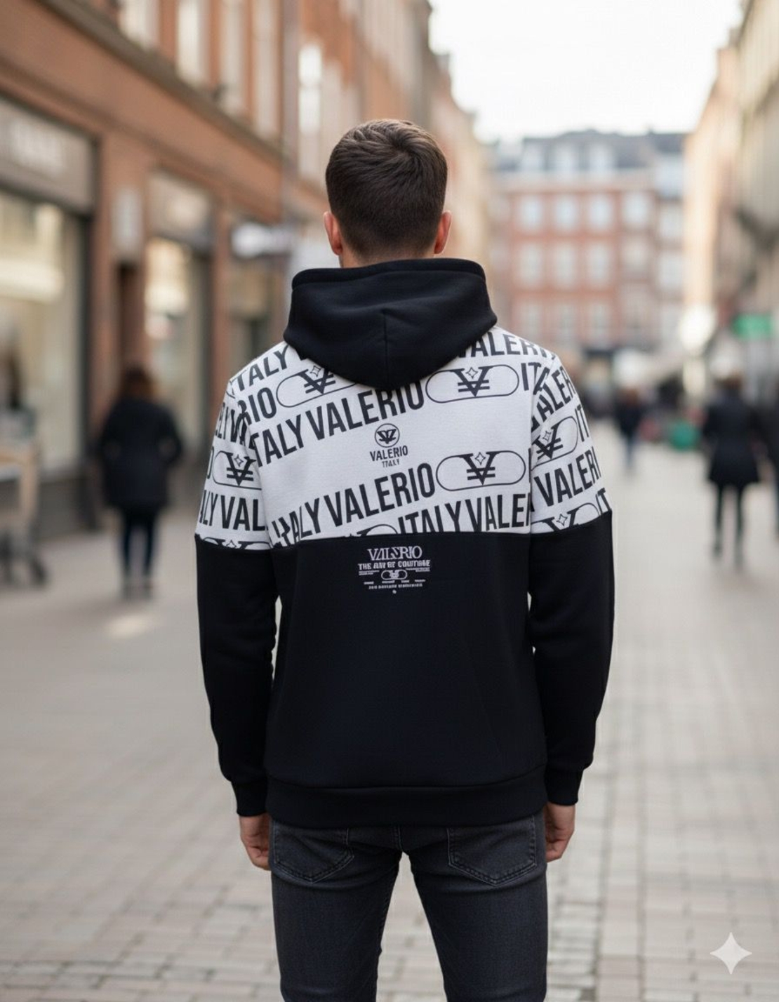 Valerio Italy - קפוצ'ון לגברים לבן שחור