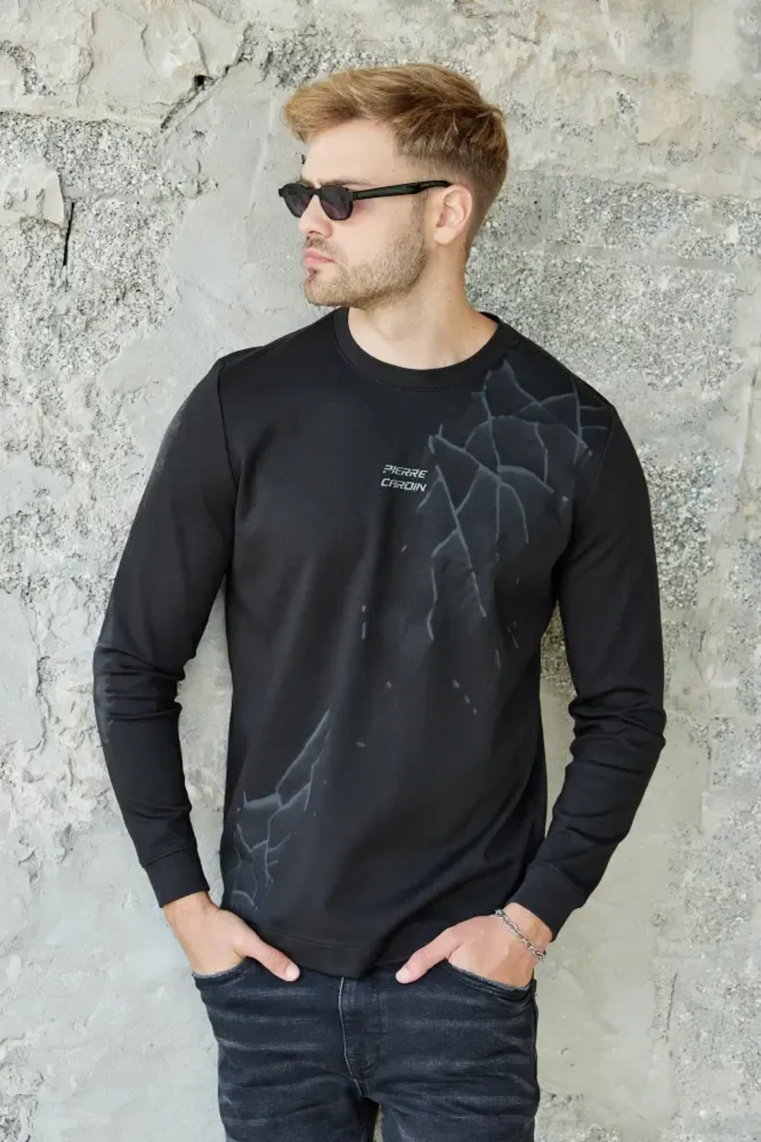 PIERRE CARDIN - חולצת גבר שרוול ארוך בצבע שחור