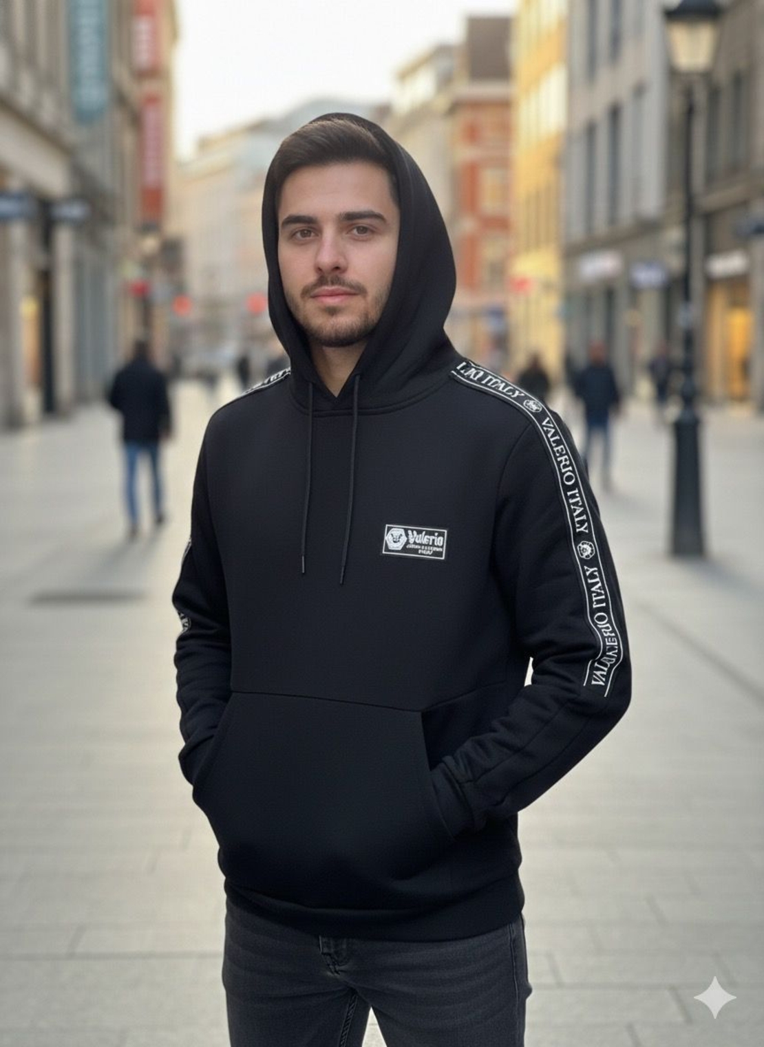 Valerio Italy - קפוצ'ון לגברים  שחור