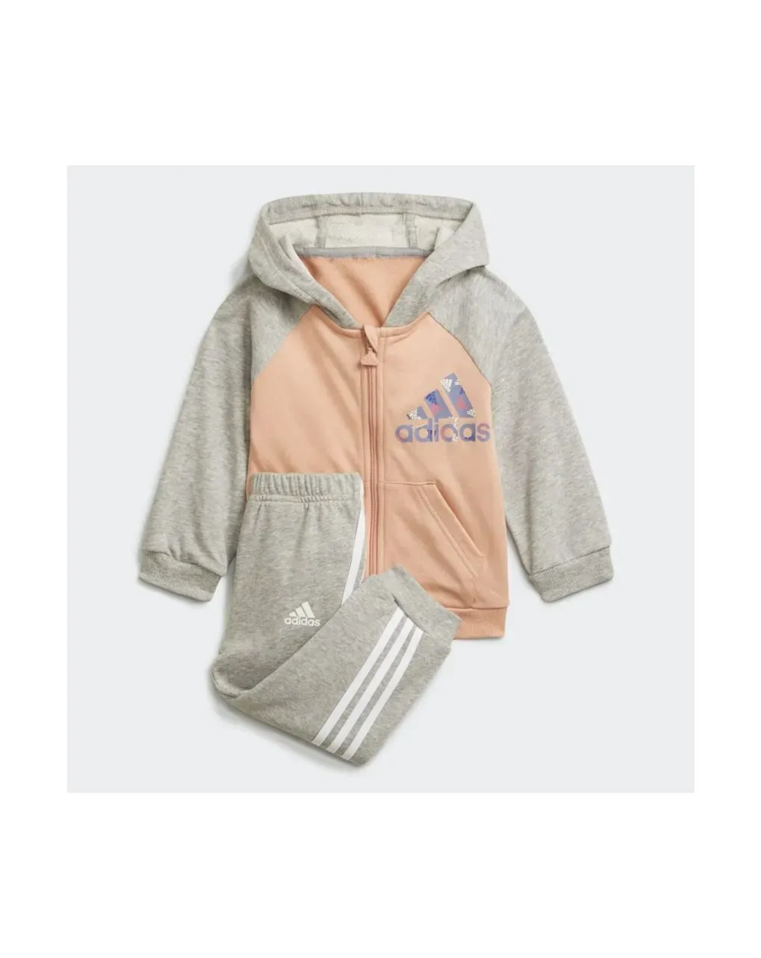 ADIDAS -  סט טרנינג שלם של אדידס לילדות באגי אוף ספורט אפור/ורוד