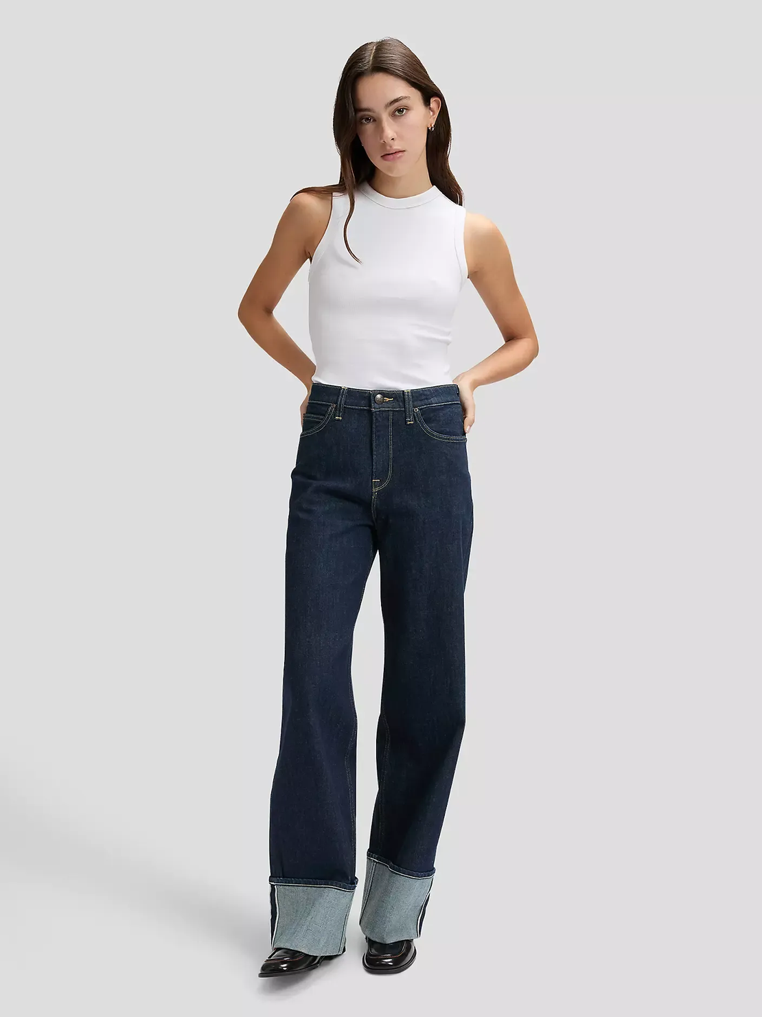 מכנס ג'ינס נשים -LEE JEANS Stella Wide Leg Selvedge Denim Jean