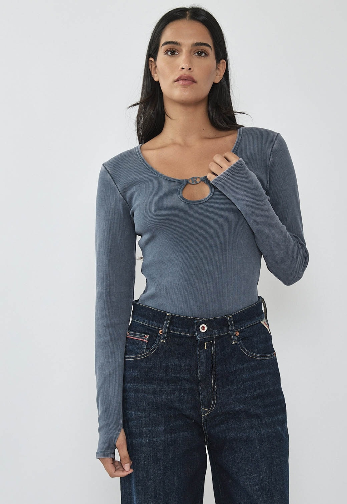 REPLAY - בודיסוט לנשים בצבע אינדיגו עם חיתוך טיפה ומפתח עגול