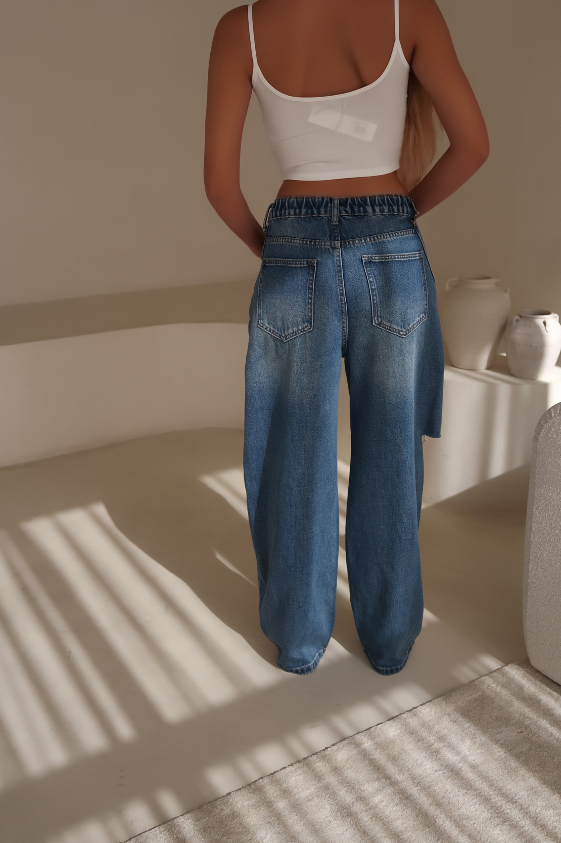 REPLAY - גופיית ריב טופ לבנה לנשים