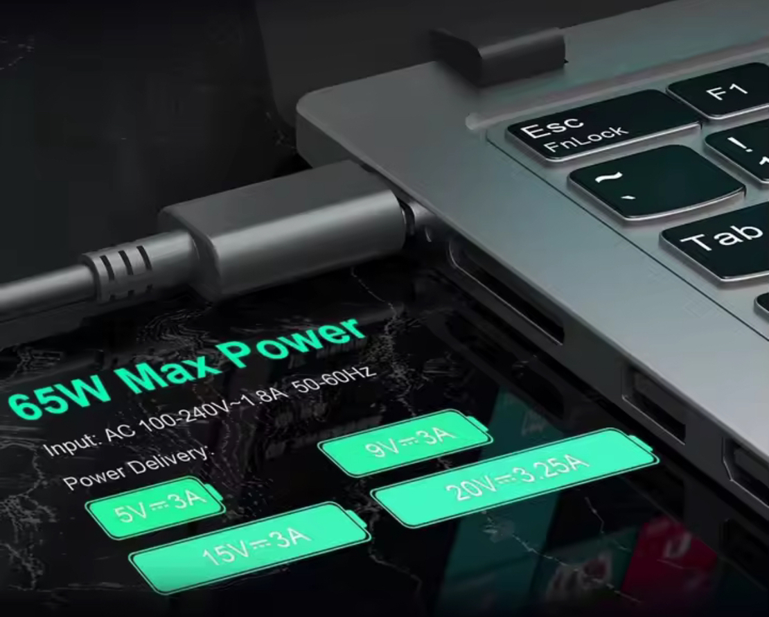 מטען אוניברסלי 65W USB-C למחשבים ניידים
