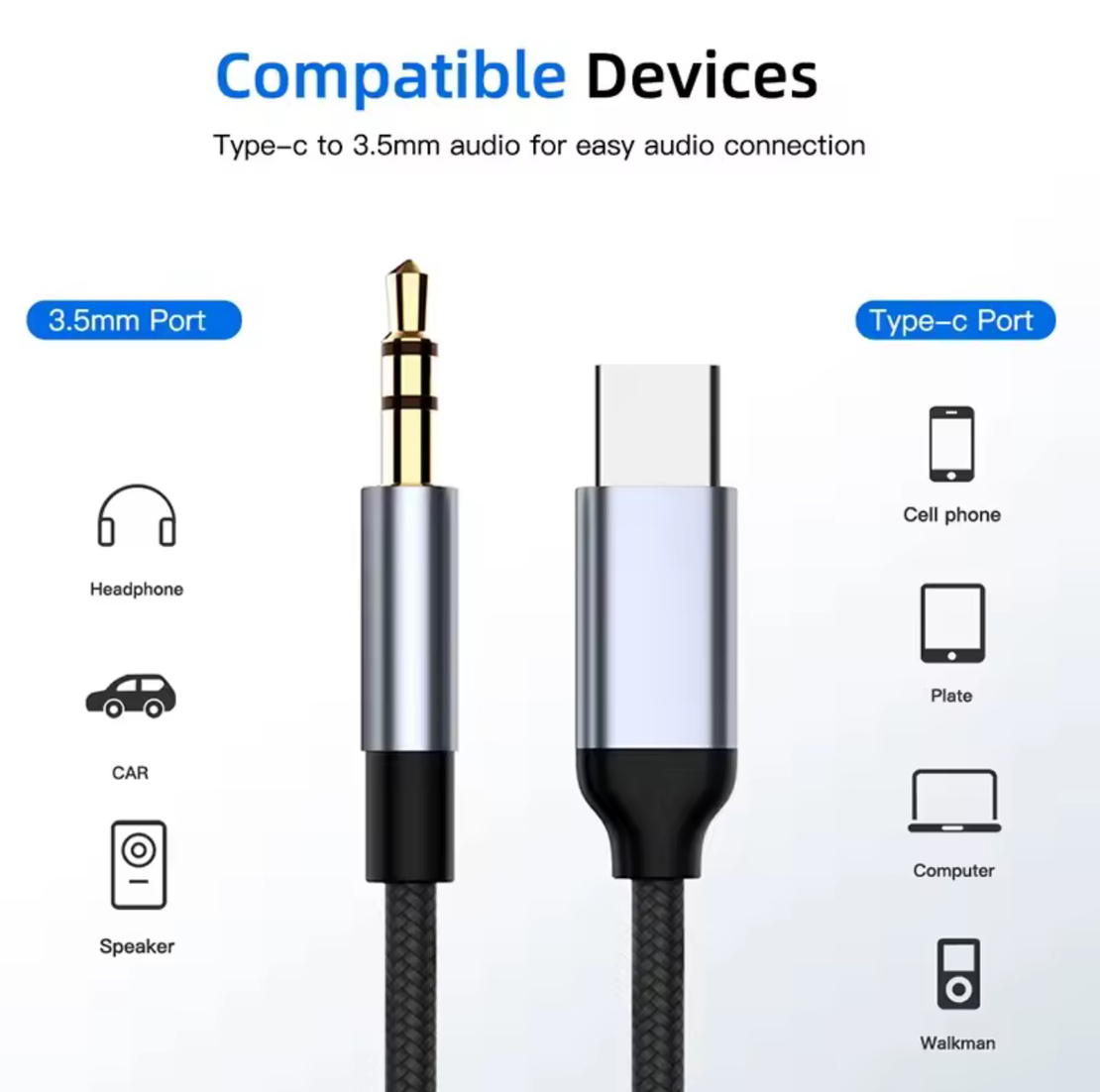 כבל אודיו USB-C ל-AUX 3.5mm – איכותי ומתאים לכל שימוש