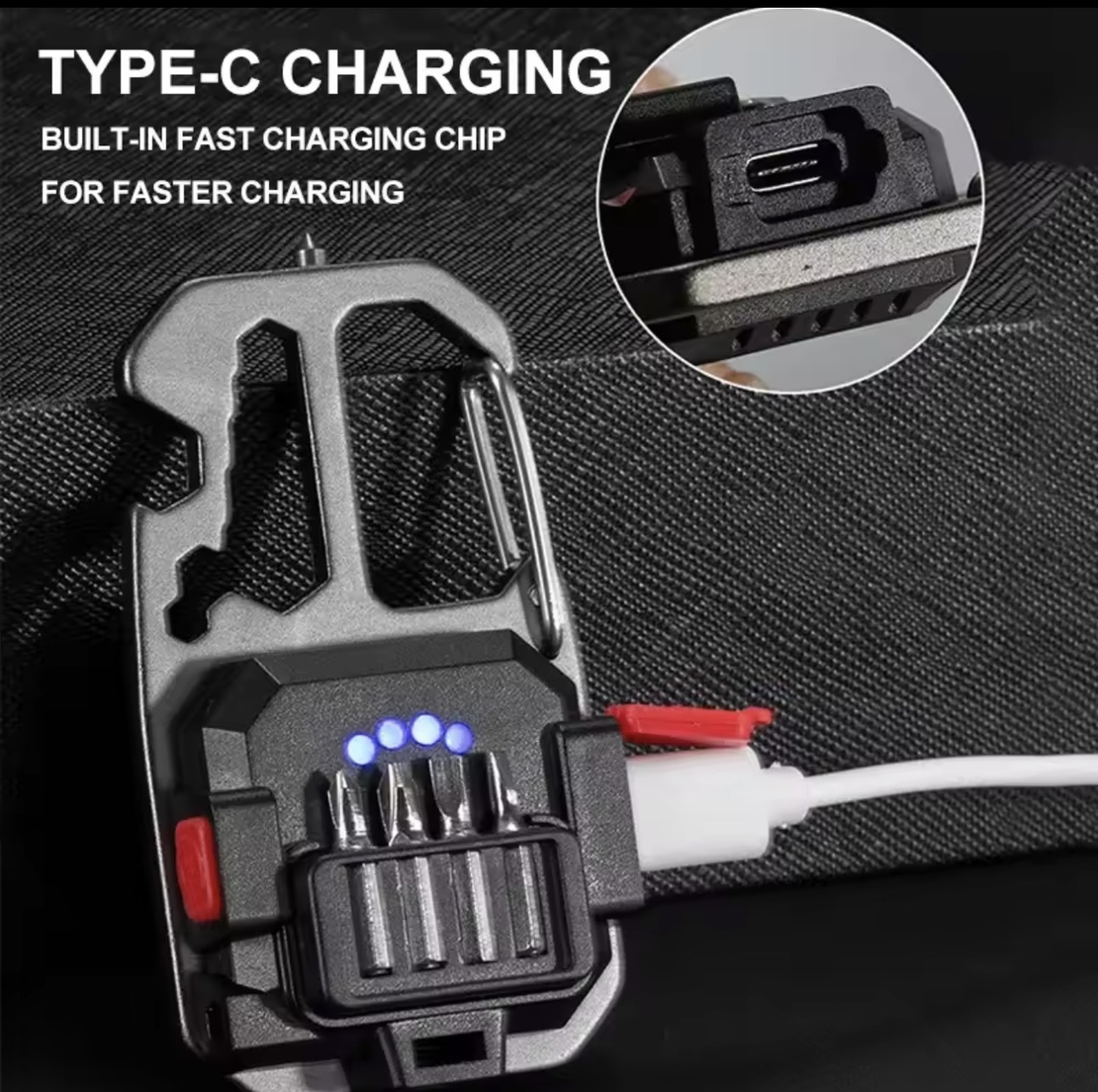 פנס עבודה קומפקטי למחזיק מפתחות – אור חזק במיוחד עם תצוגת סוללה