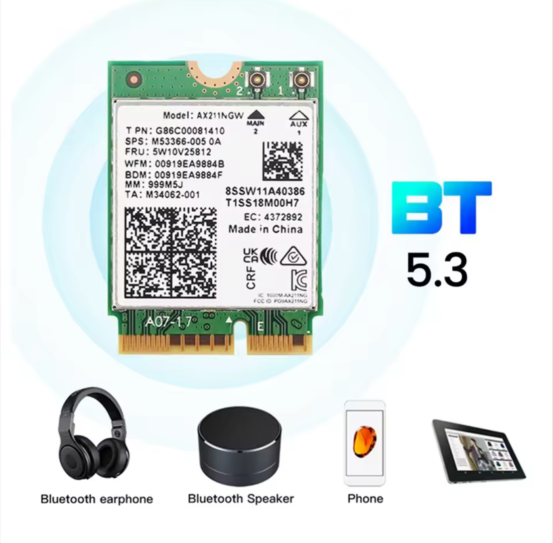 כרטיס רשת אלחוטי Intel AX211NGW – Wi-Fi 6E + Bluetooth 5.3 (ללא אנטנות, אחריות לשנה)
