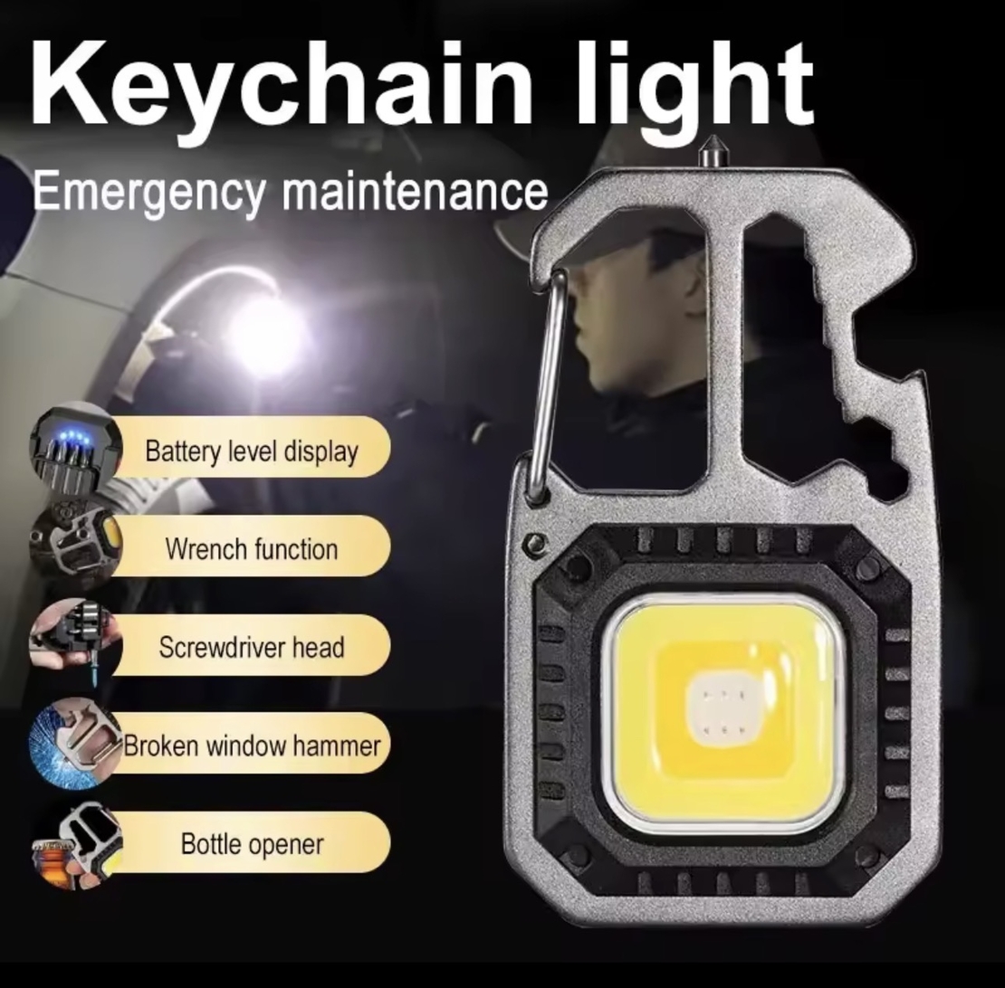 פנס עבודה קומפקטי למחזיק מפתחות – אור חזק במיוחד עם תצוגת סוללה