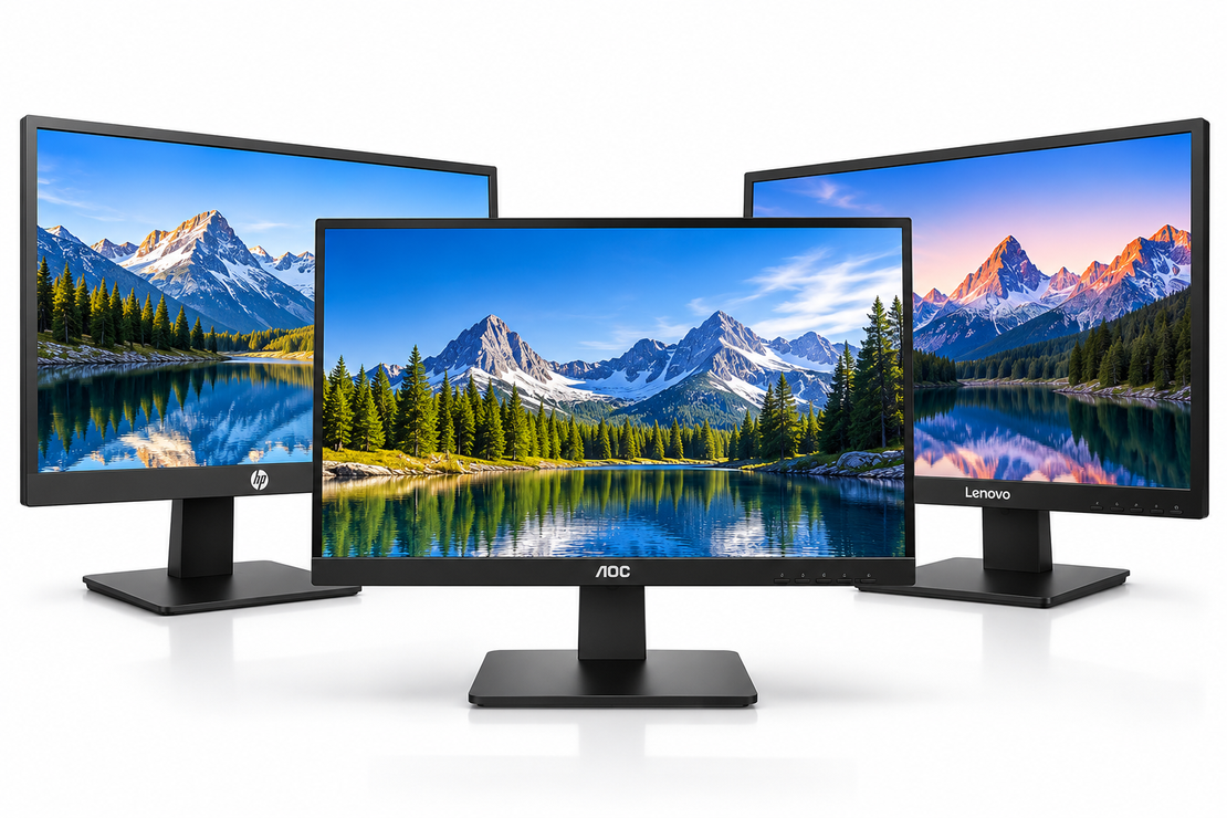 מסך מחשב מחודש 22 אינץ’ HP / AOC / Lenovo – מגוון דגמים לפי מלאי, ללא HDMI