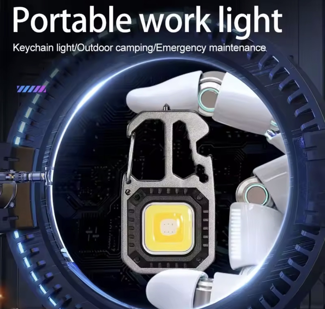 פנס עבודה קומפקטי למחזיק מפתחות – אור חזק במיוחד עם תצוגת סוללה