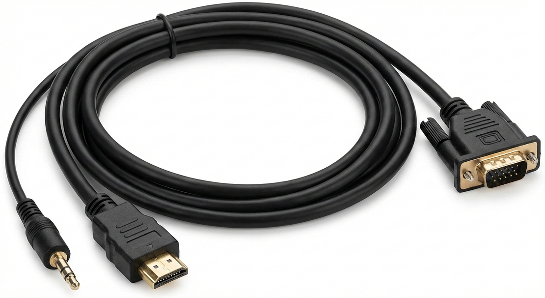 כבל ממיר איכותי מ-HDMI ל-VGA + אודיו (אורך 1.8 מטר)