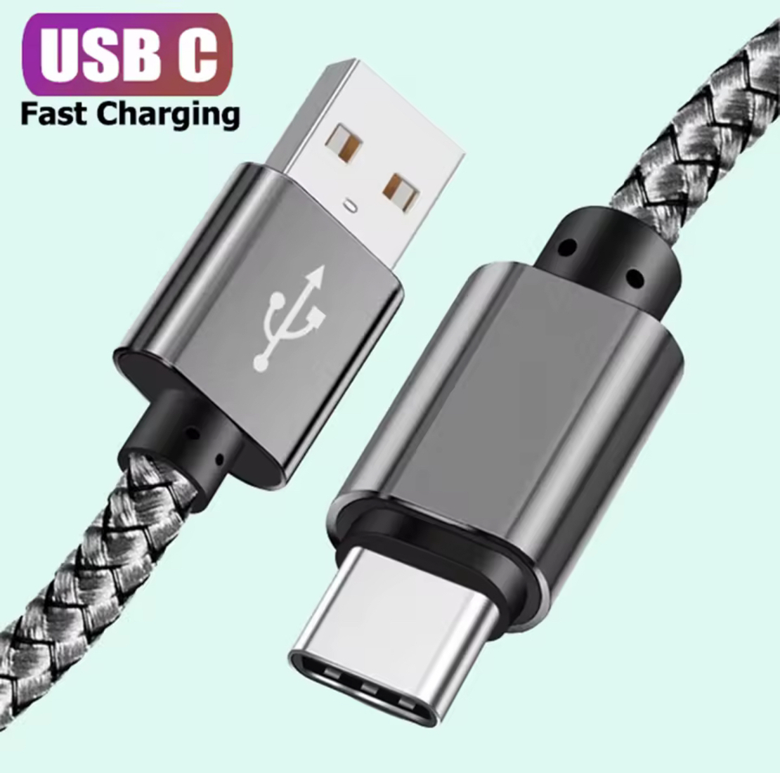 כבל טעינה USB-C מהיר 2A – אפור, אורך 2 מטר