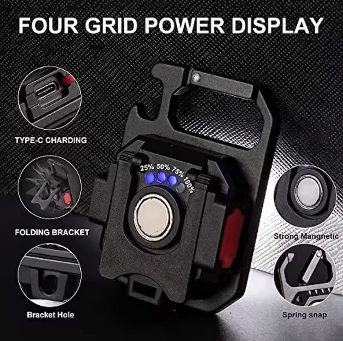 פנס מיני מגנטי למחזיק מפתחות – עוצמתי במיוחד עם 7 מצבי תאורה