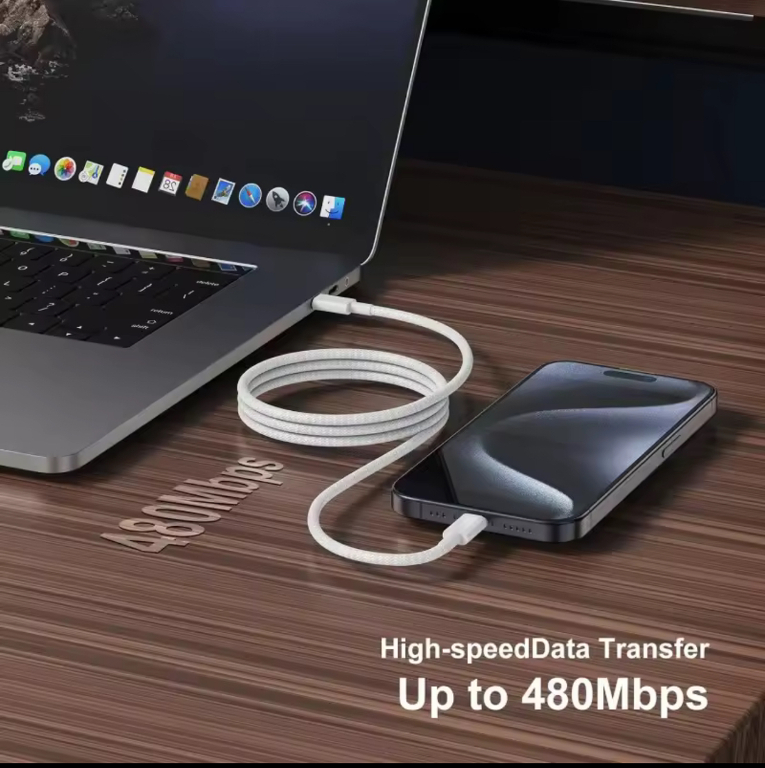 כבל USB-C ל-USB-C תואם מקורי לאייפון – לבן, אורך 1 מטר, טעינה מהירה 100W