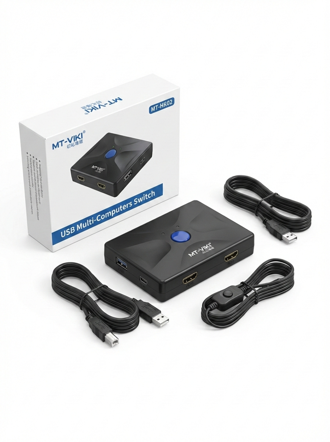 מתג KVM לשני מחשבים (HDMI + USB) מתג מיתוג תומך 4K מבית MT-VIKI