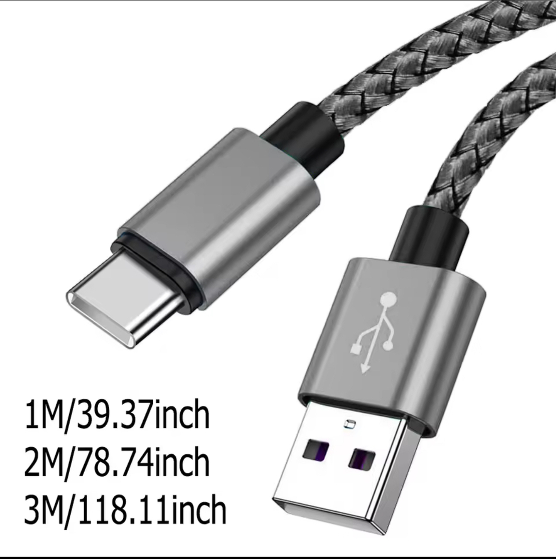 כבל טעינה USB-C מהיר 2A – אפור, אורך 2 מטר