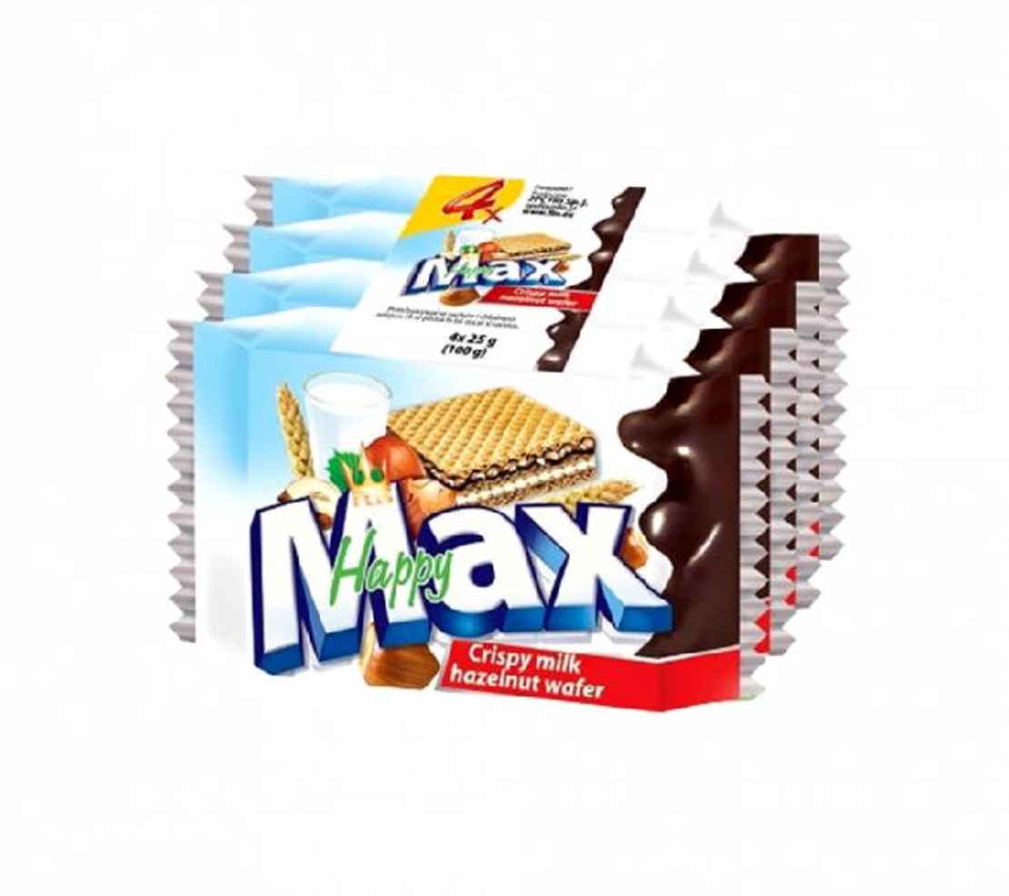 רביעיית וופלים מקס במילוי קרם בטעם אגוזי לוג