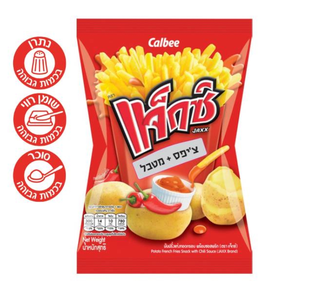 מקלוני ציפס מלוחים עם מטבל צילי - קלבי