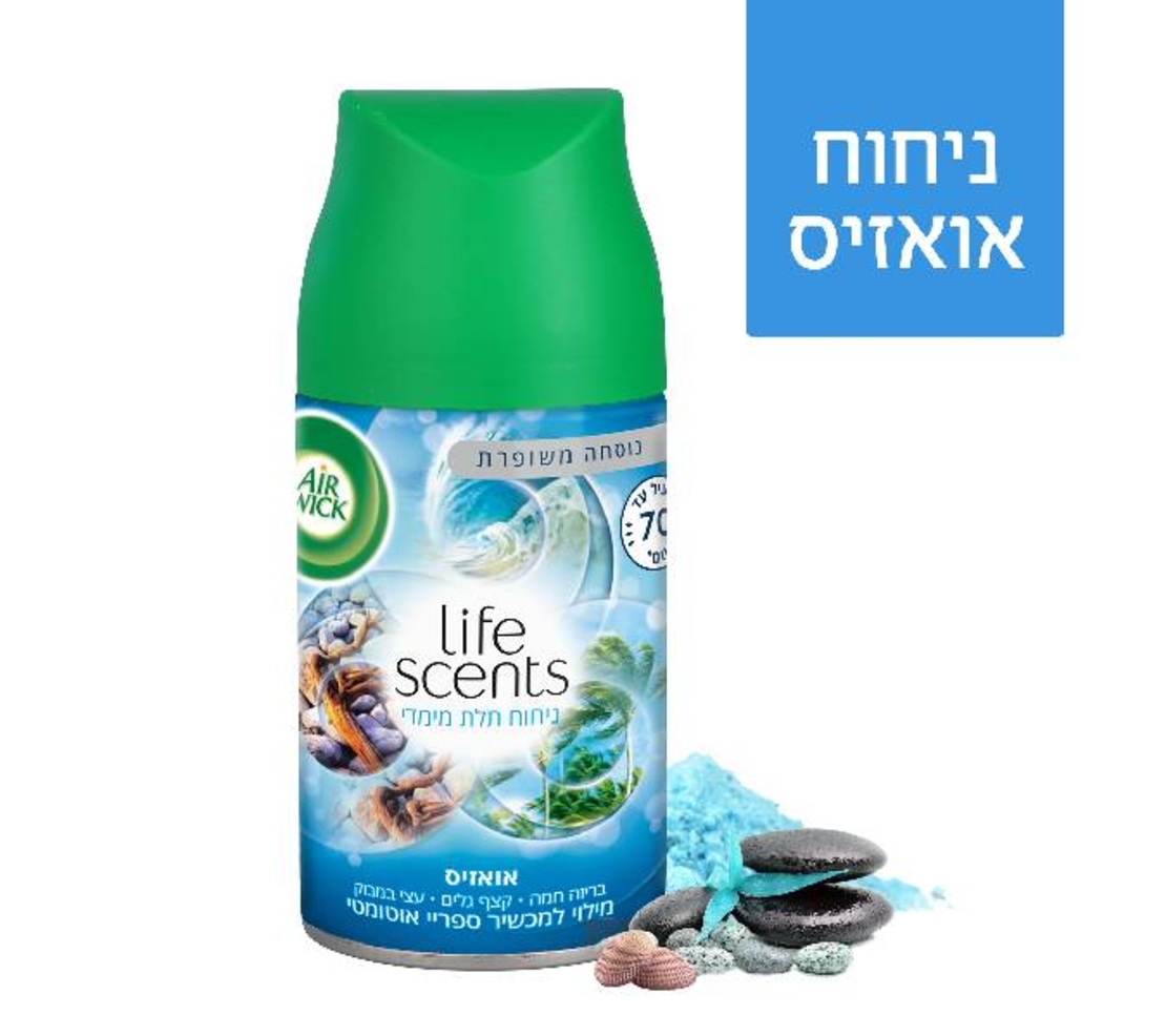 מילוי מבשם אוויר איירוויק למכשיר אוטומטי בניחוח אואזיס