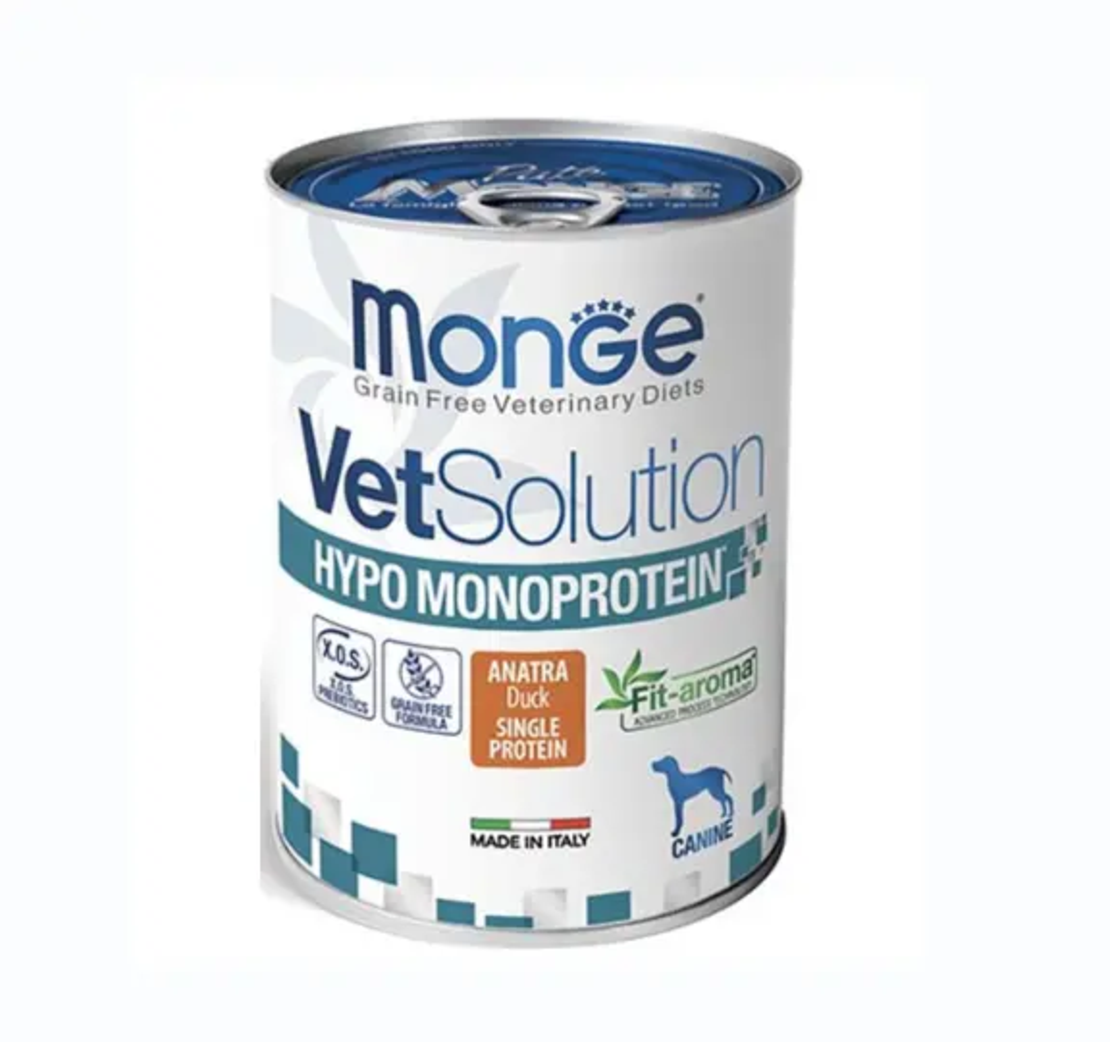 שימור פחית מונג' וט סולושן היפו מונופרוטאין לכלבים, ברווז 400 גרם