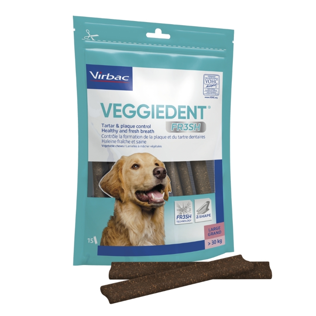 וירבק חטיף ווג'ידנט פרש לעסניות דנטליות 15 יחידות, 502 גרם, גודל Large