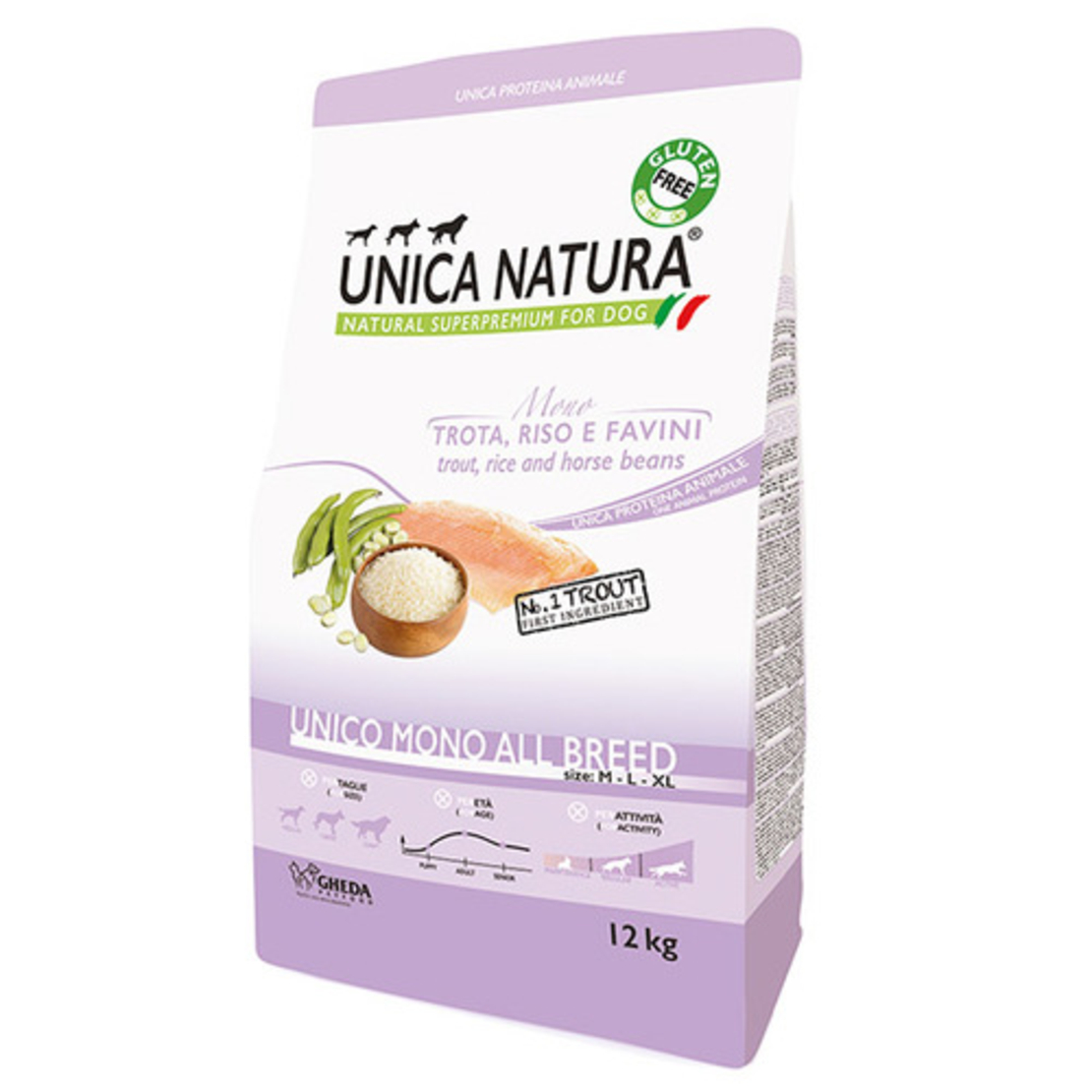 גאדה אוניקה נטורה סלמון אורז ושעועית 12 קג חלבון יחיד