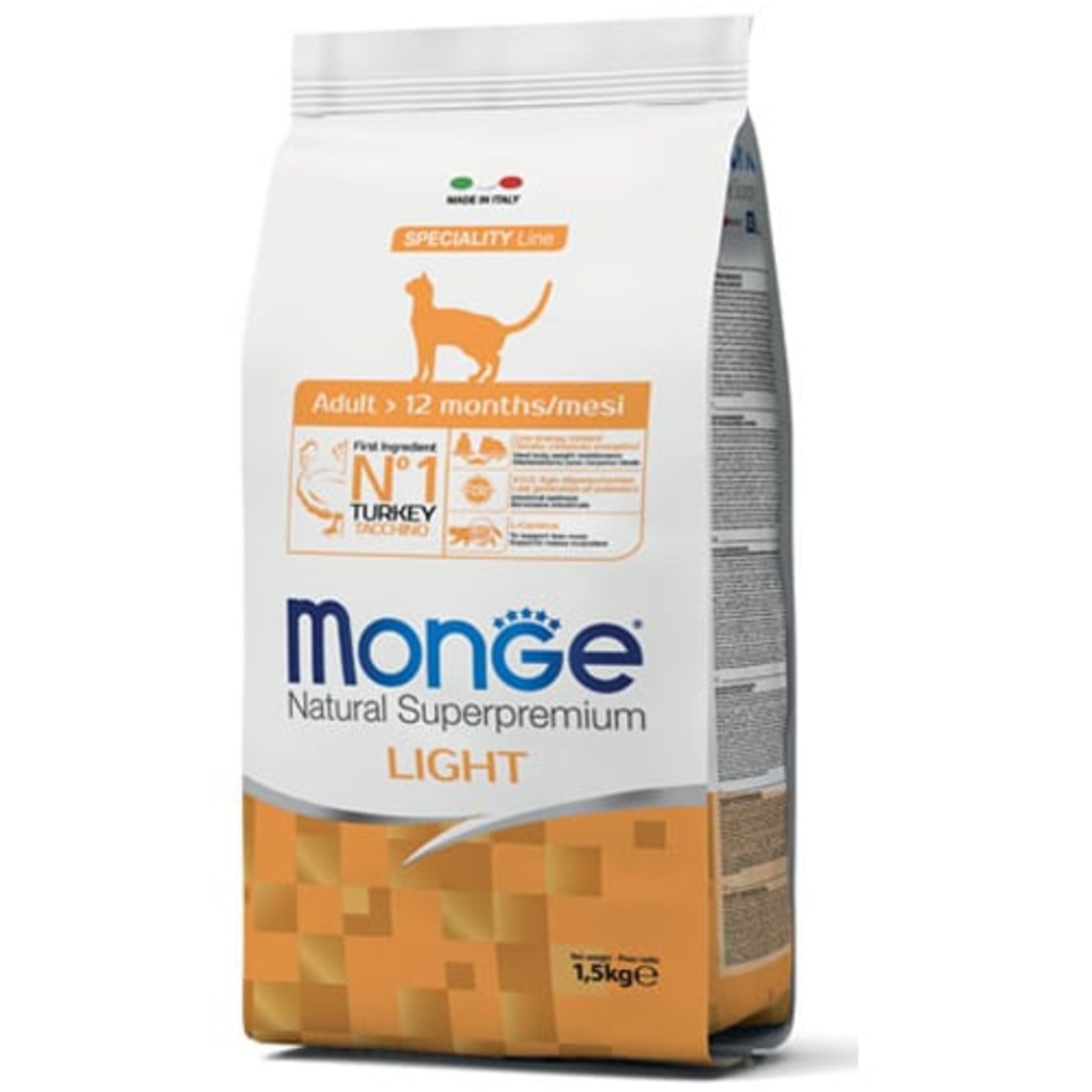 מונג' מזון לייט בטעם הודו לחתול בוגר 1.5 ק