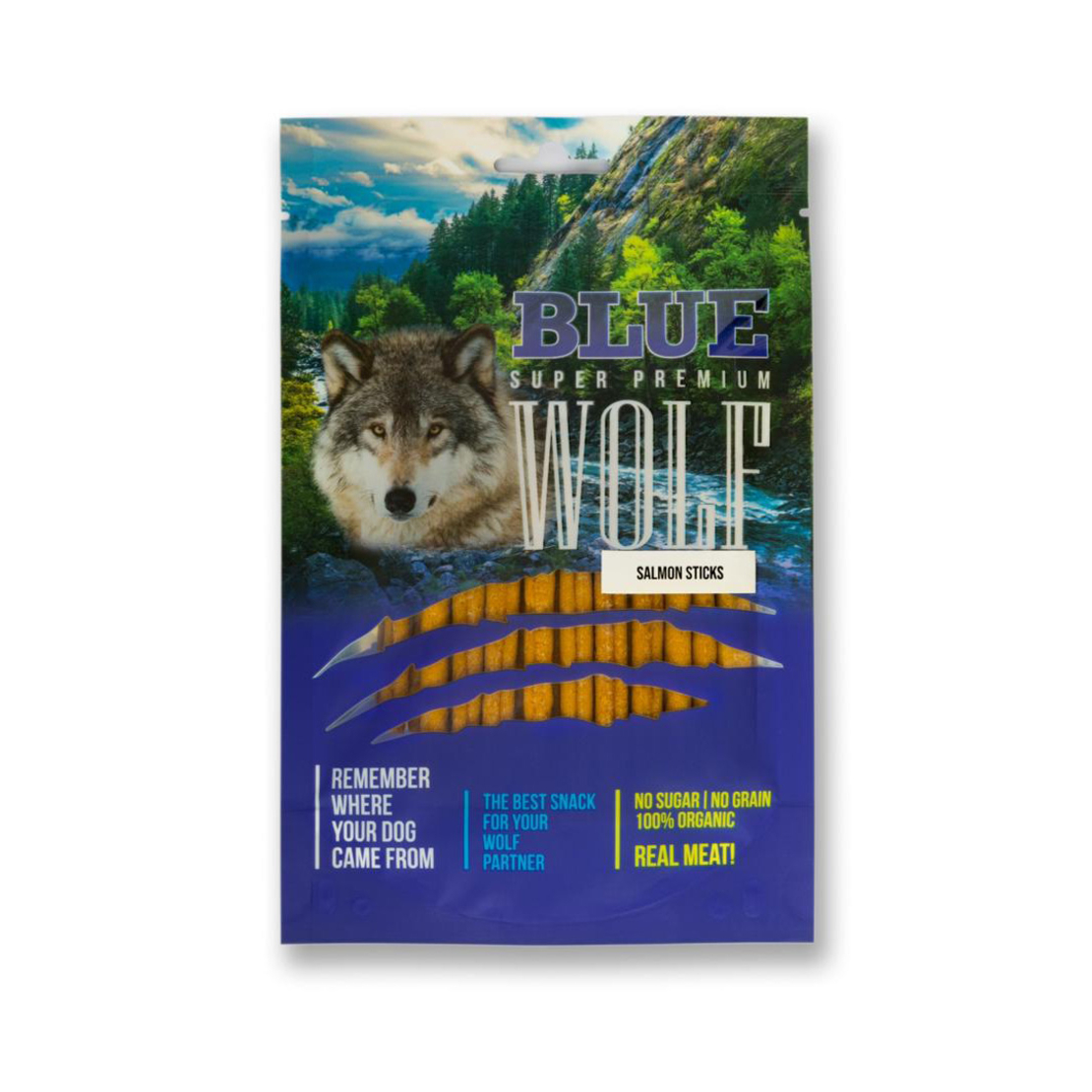 BLUE WOLF חטיף פרימיום לכלב – מקלוני סלומון טבולים בשמן זית