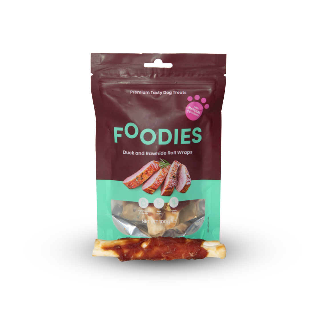 חטיף FOODIES מגולגל ברווז ועור בקר, 100 גרם