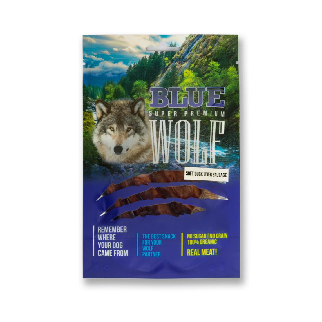 BLUE WOLF חטיף פרימיום לכלב – נקניקיות כבד ברווז מובחר