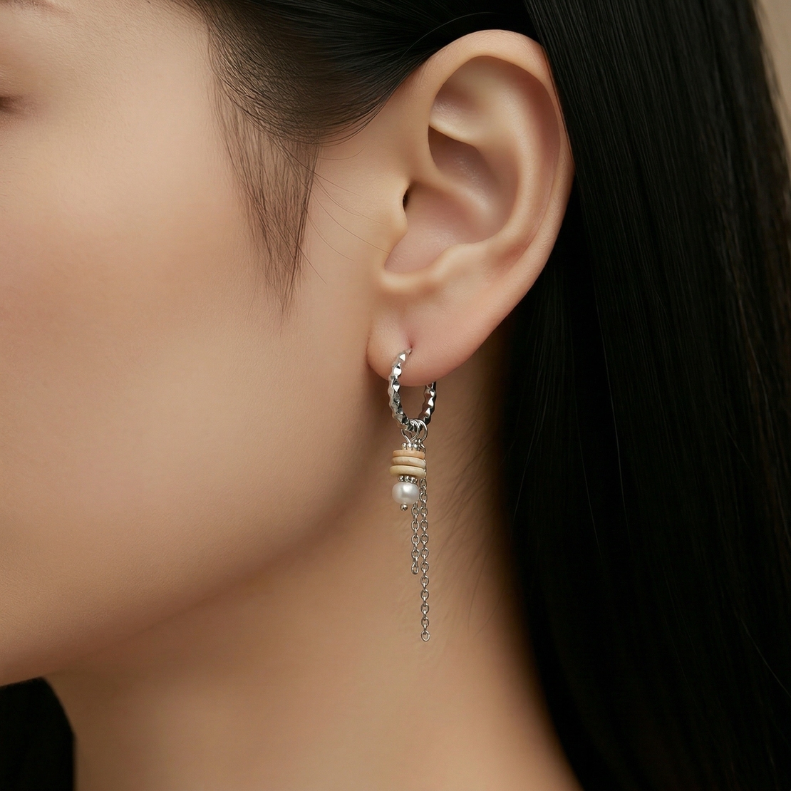 סט פנינים וצדפים כסף