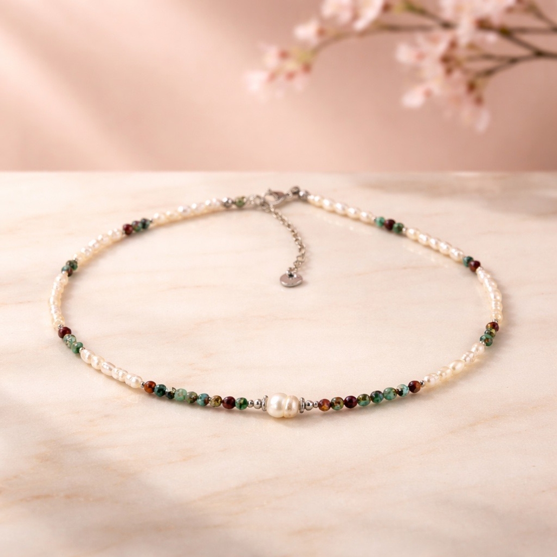 שרשרת פנינים אבני טורקיז