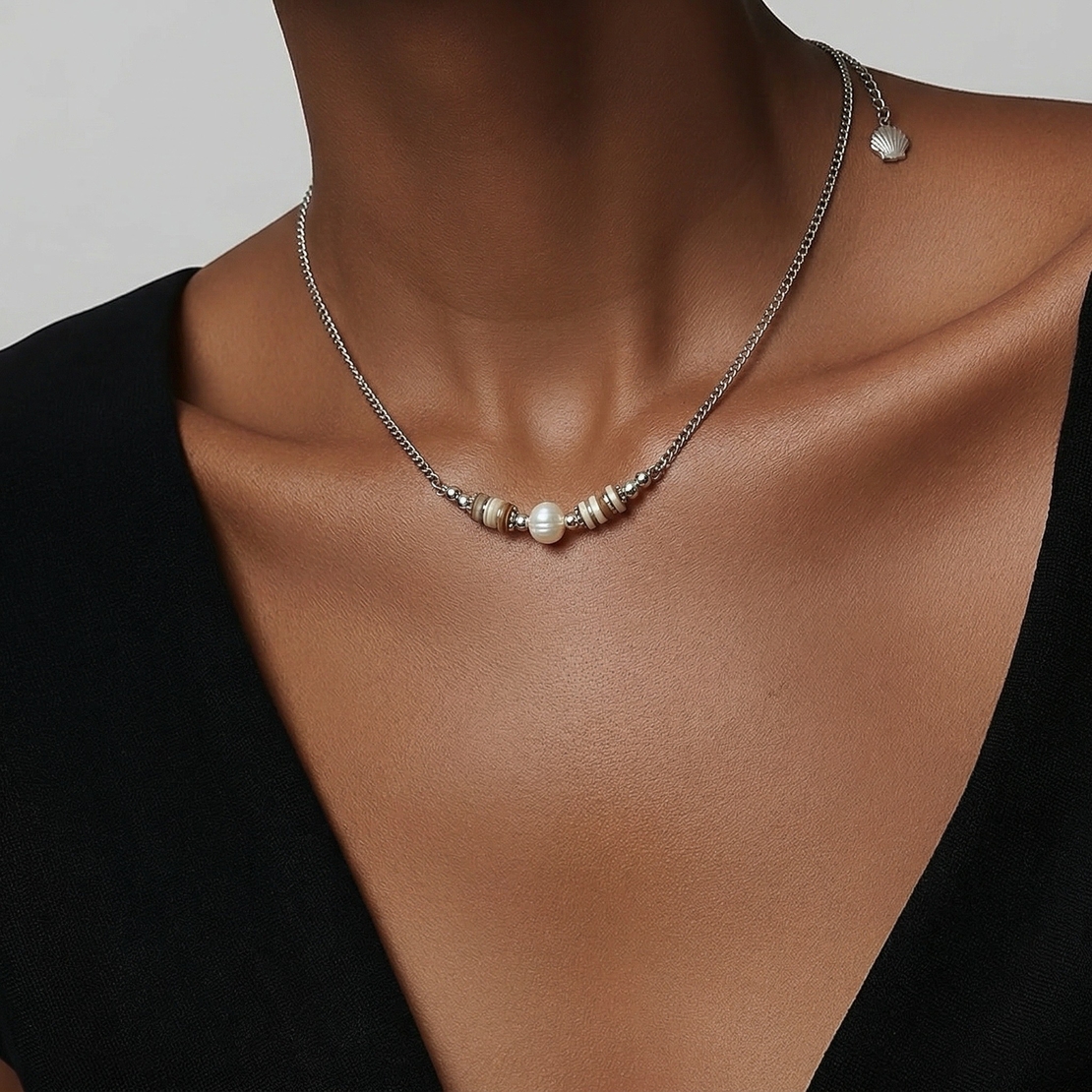 שרשרת צדפים פנינה כסף