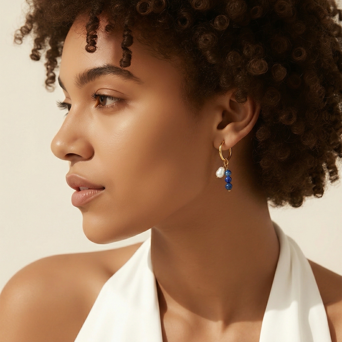 עגילי בלו מון עם פנינה