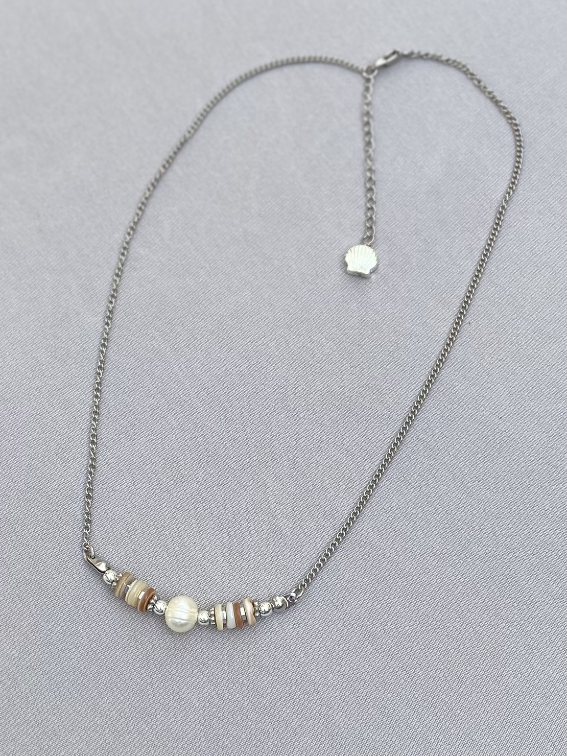 שרשרת צדפים פנינה כסף