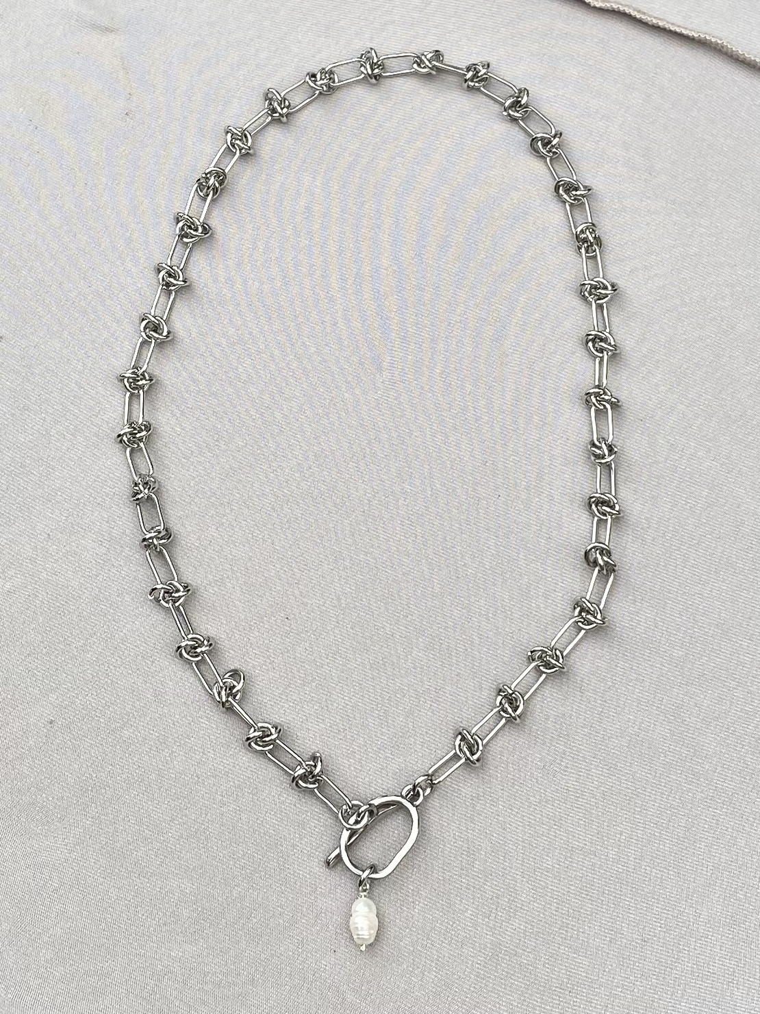 שרשרת חוליות כסף פנינה