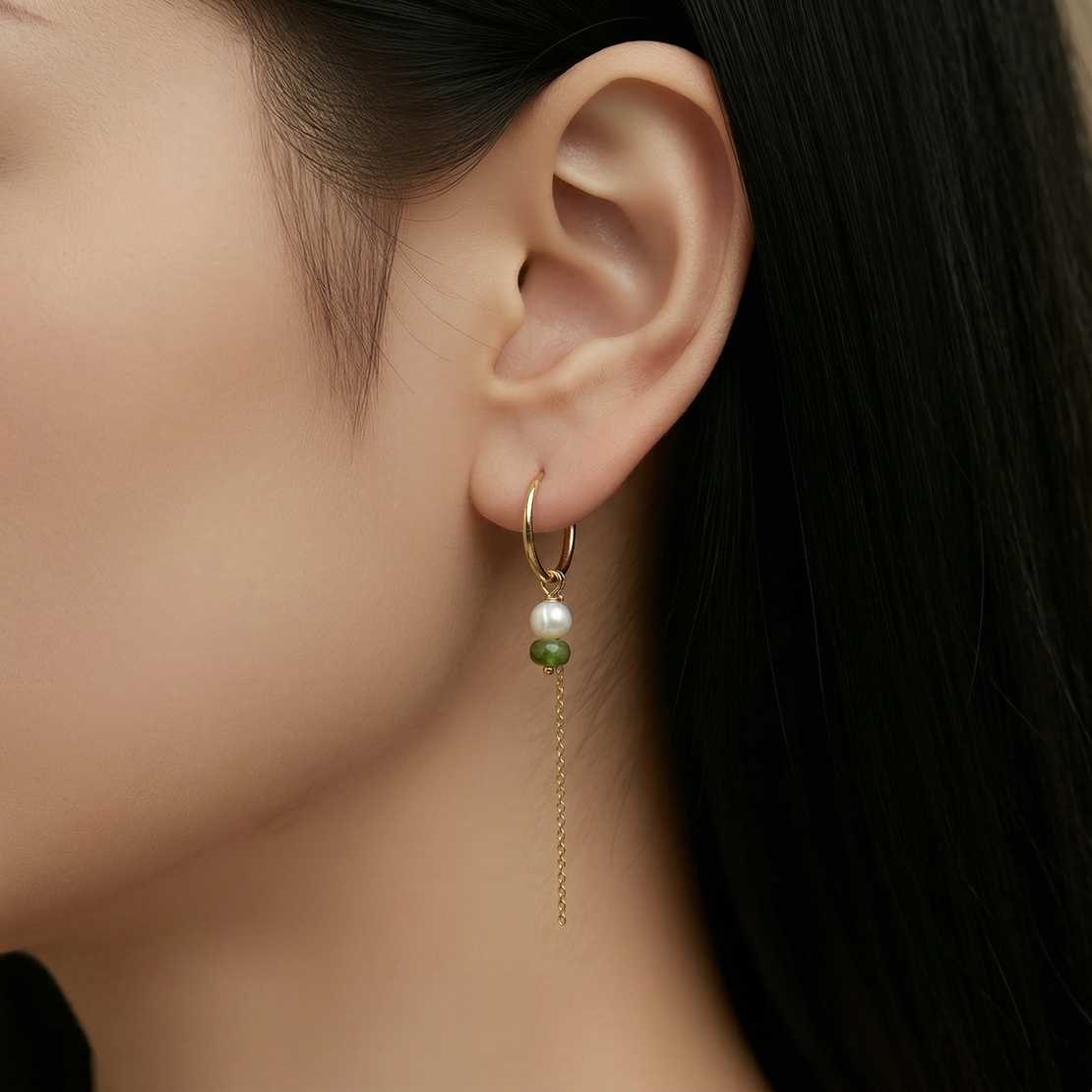 עגילי שרשרת ג’ייד עדינים