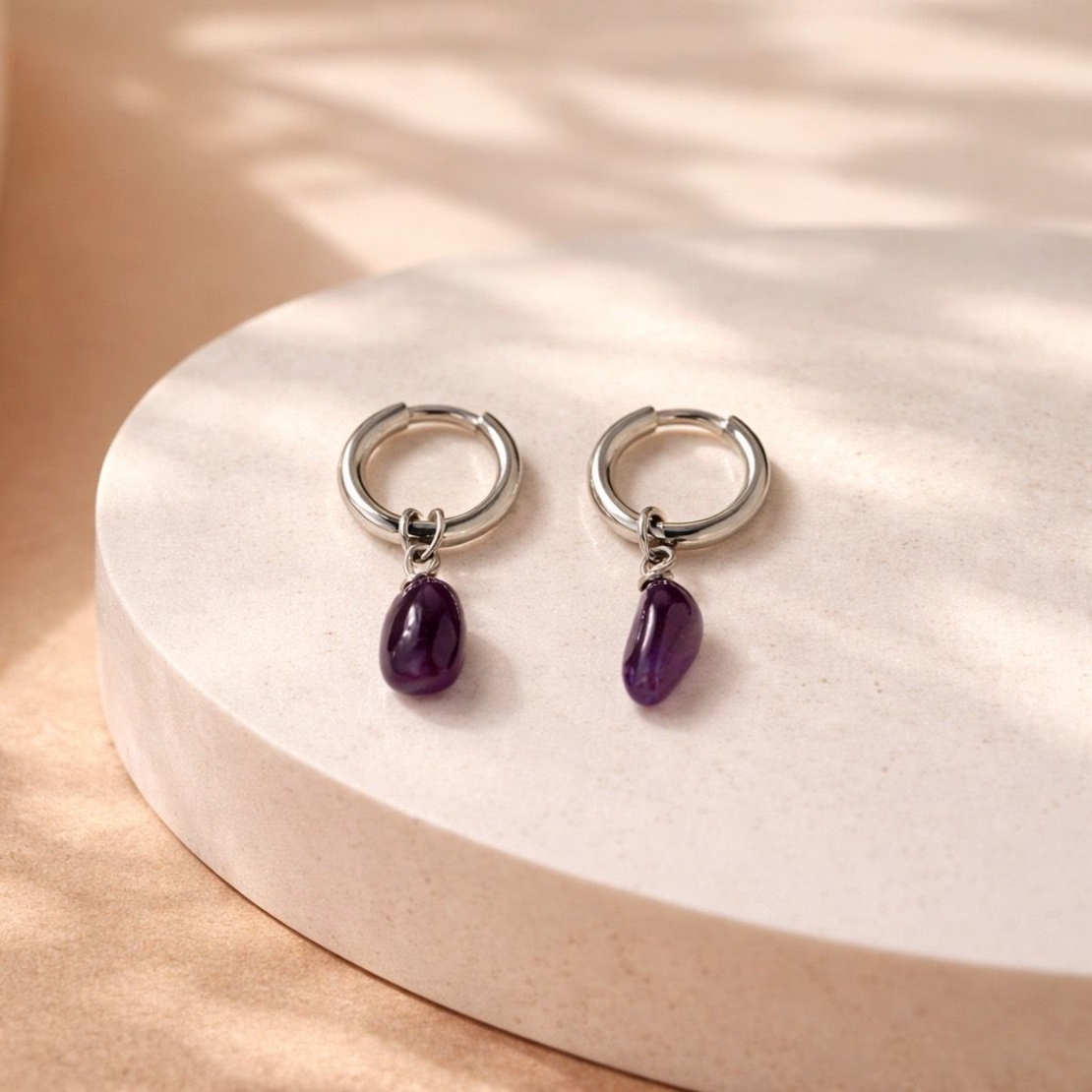 עגילי Amethyst Drop