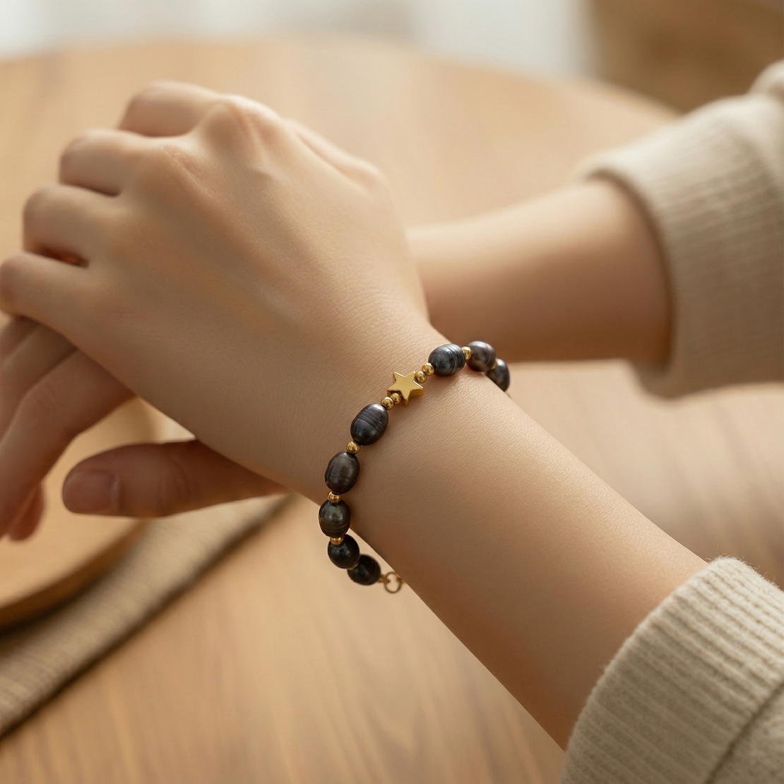 צמיד פנינים שחורות