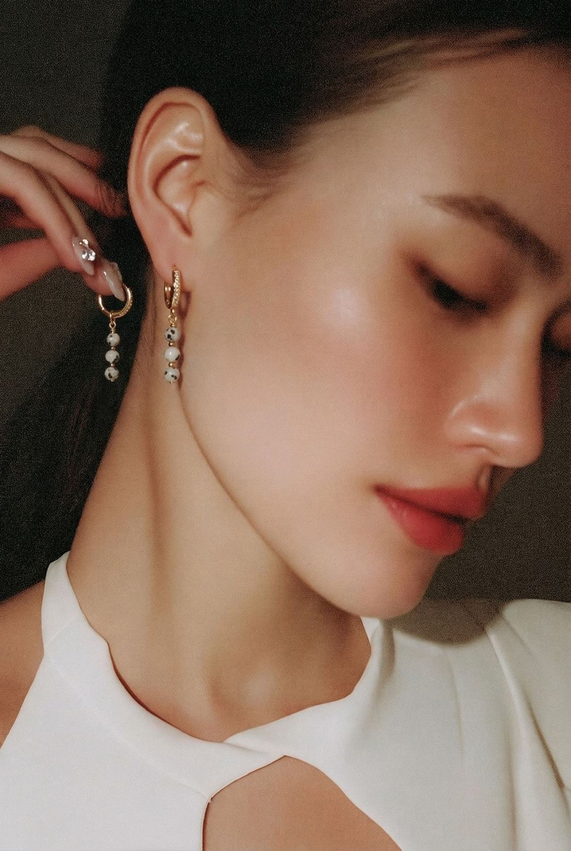 עגילי Grey Jasper Drop