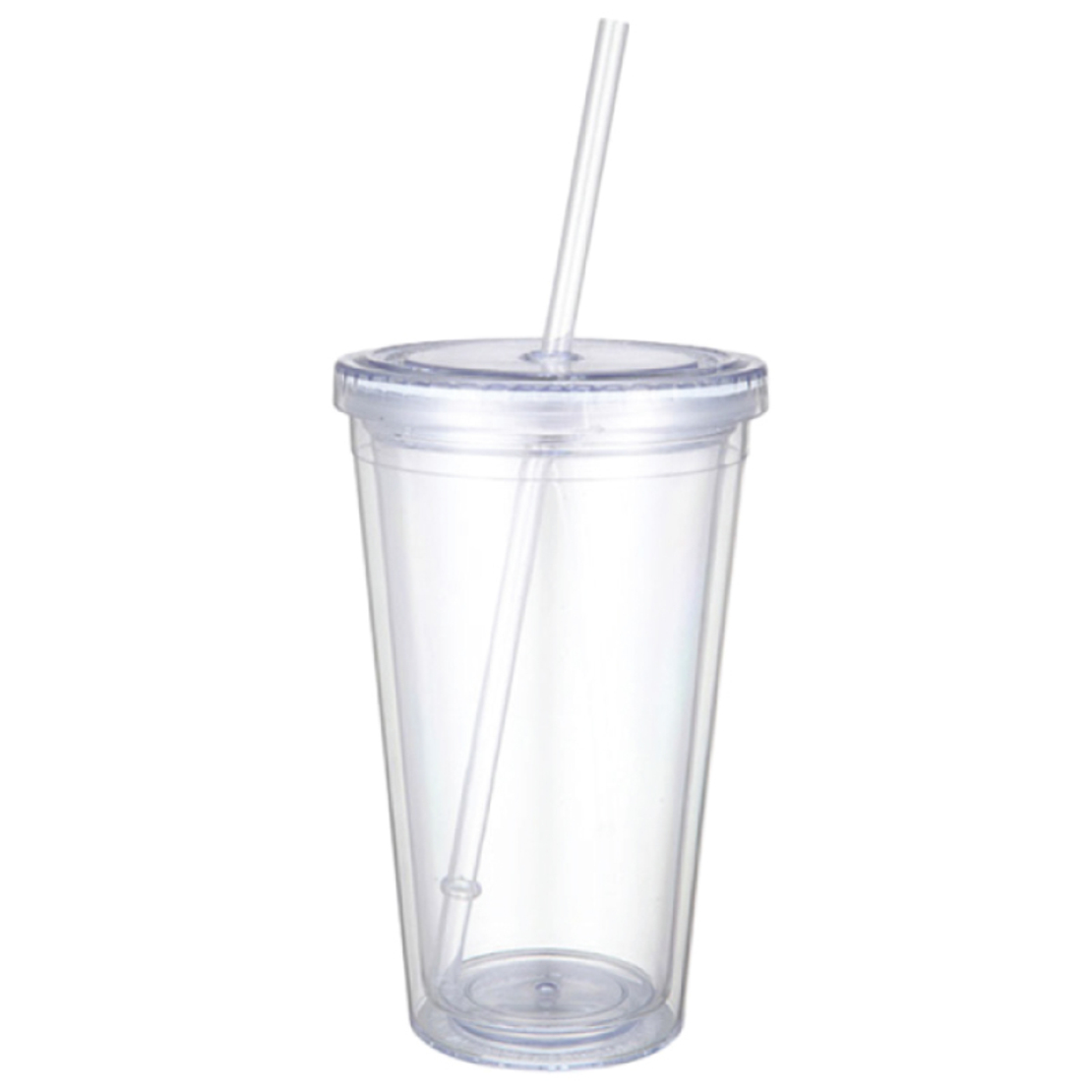 כוס מעוצבת עם דופן כפולה וקש שקוף