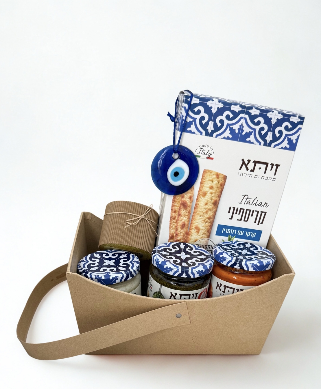 מארז יאסו - מארז שי לראש השנה עם ממרחי זיתא, נר דבש ותליון עין